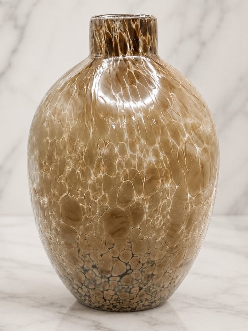 Vintage Hand Blown Art Glass Bubble Vase Large Smoke Taupe Pebble Glass 11"